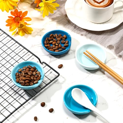 Boao 2.7 Inches Mini Ceramic Spoon Rests, Gold Rim Kitchen Spoon Rests, Mini Cooking Spoon Holder for Stove Top Countertop, Teaspoon Rest, Coffee Stir Spoon Rest (Blue, 4 Pieces) - color: Blue