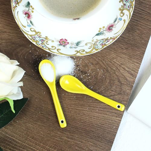 Mini Spoons for Spices, Ceramic Spoon 3.5 inch for Spice Jars, Espresso Spoons, Small Seasoning Spoon for Salt, Coffee, Sugar, Powder and Pepper (Yellow spoon A set of 4) - color: Yellow spoon A set of 4