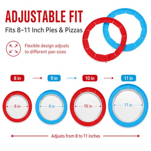Adjustable Silicone Pie Crust Shield Edge Protector 2 Pcs Blue&Red - color: Red and Blue