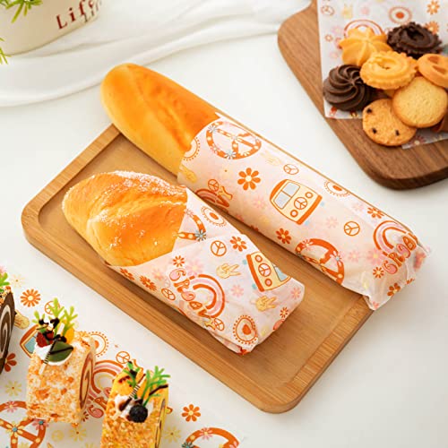 100 Pcs Hippie Wax Paper Sheets for Food with Flower Pattern - color: Hippie