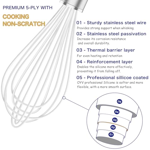 OYV White Silicone Whisk Set of 3, 8/10/12 Inch, Non-Scratch - color: Premium(White Pack)
