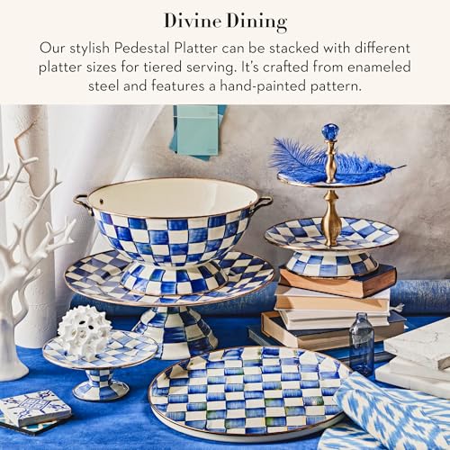 MACKENZIE-CHILDS Pedestal Platter, Large, Black-and-White Courtly Check - color: Royal Check, size: Large