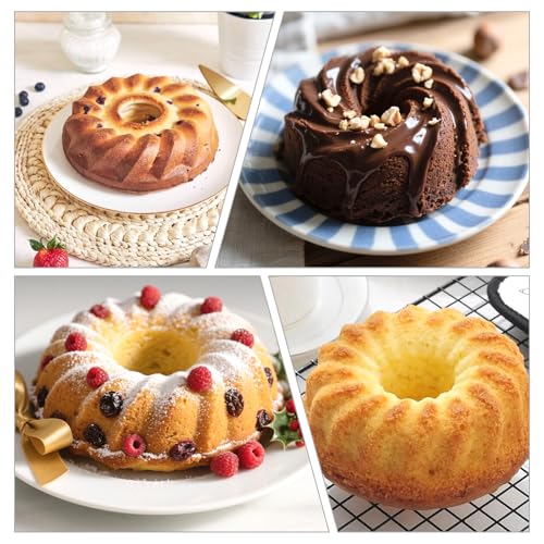 3 PCS Bundt Cake Pans for Baking, Non-stick Silicone Molds for Baking Jellies, Muffins, Donuts，Cookies, Cupcakes，6-Cavity Mini Cake Pans(Spiral Shape)