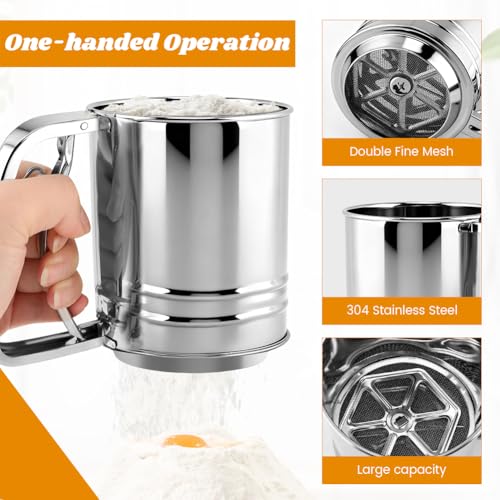 Flour Sifter Set, 4‑in‑1 Stainless Steel Double Layer Fine Mesh Sifter