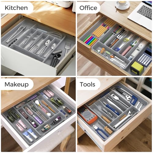 ukeetap Extra Large Expandable Silverware Organizer, Flatware Tray,Gray - color: Gray