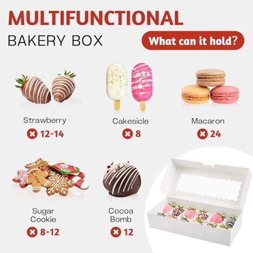 White Cookie Boxes with Window, 30 Pack, 12.5" x 5.5" x 2.5" - size: 12.5" x 5.5" x 2.5"