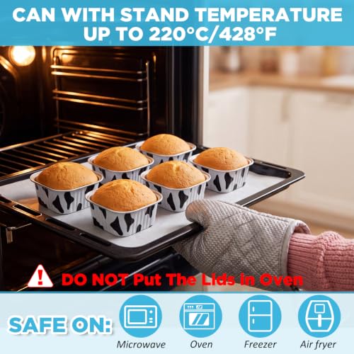 Skylety 100 Pcs 5oz Mini Square Cake Pans with Lids, Cow Print - color: Cow Print