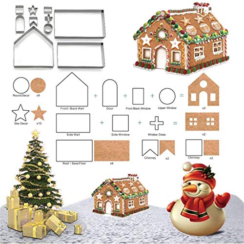 3D Christmas Gingerbread House Cookie Cutters Set, FantasyDay 10 Pcs 430 Stainless Steel Cartoon Snowflake Biscuit Cutter Pastry Mold for Holiday Birthday Cake Dough Donut Fondant - Baking Dough Tool - color: #1