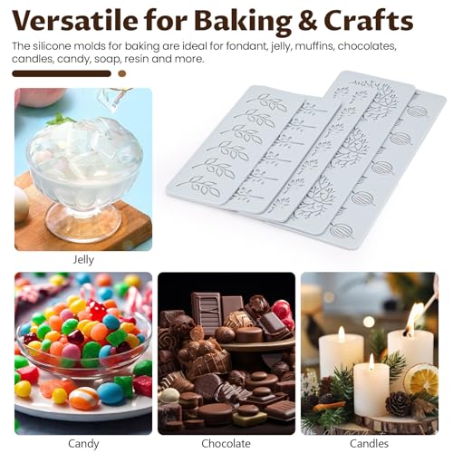 LELE LIFE 5 Pack Tuile Mold Silicone Baking Mold, 3D Lace Fondant Chocolate Mold with Leaf Oak Asparagus Coral Tulip Shape for Cake, Cupcake, Polymer Clay, Candy, Sugar Craft