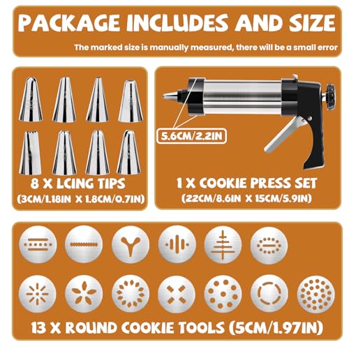 Cookie Press Gun Black - Spritz Cookie Press Kit with 13 Discs & 8 Piping Tips | Perfect for Thanksgiving Christmas, Baking & Cake Decorating