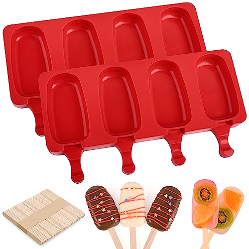 WMKGG Popsicle Silicone Molds Set, 2 PCS Ice Cream Molds - color: Red