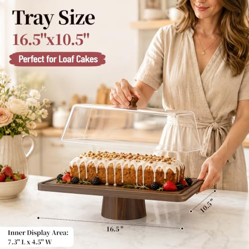 Large 16" Acacia Wood Cake Stand with Square Lid, 2-in-1 Rectangular Dessert Table Display Set & Charcuterie Board, Shatterproof Acrylic Cover Serving Tray, Cupcake Stand - size: 16" Acacia Cake Stand