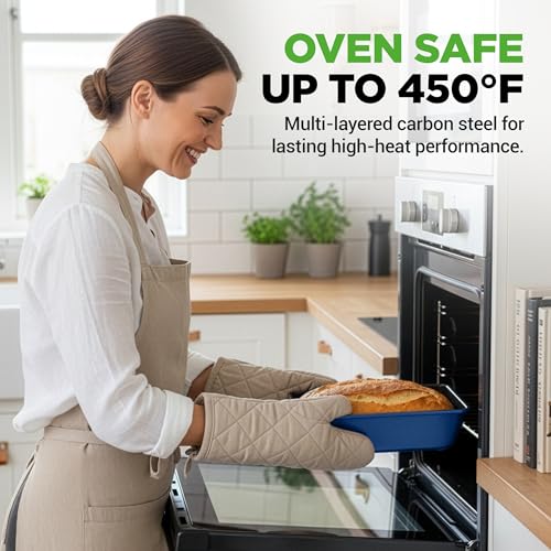 NutriChef 8-Piece Nonstick Stackable Bakeware Set - PFOA, PFOS, PTFE Free Baking Tray Set w/Non-Stick Coating, 450°F Oven Safe, Round Cake, Loaf, Muffin, Wide/Square Pans, Cookie Sheet (Blue) - color: Blue