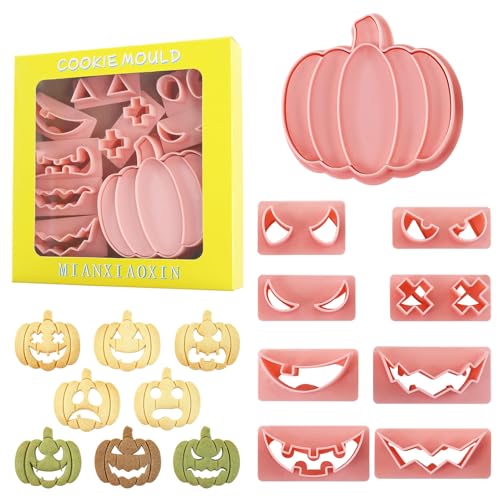 10 Pcs Mini Pumpkin Face Cookie Cutters DIY 3D Halloween Cookie Stamps - color: Halloween K-10