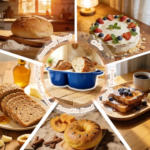 DIY Double Dutch Oven for Sourdough Bread Baking – Enamel Cast Iron Bread Baker with Lid, Bake Two Different Loaves at Once, 500°F Oven Safe, Includes 2×9" Banneton Proofing Baskets - color: Dark blue