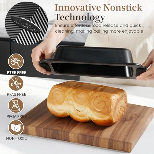 Kikcoin 25-Piece Nonstick Baking Pans Set with Large Turkey Roasting Pan, Stackable Ceramic Bakeware Set, 450°F Oven Safe Baking Sheet Set with Silicone Handles, Cookie Sheets for Baking, Black - color: Black
