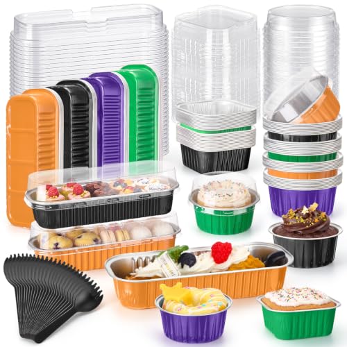 Blushtier 120 Set/240 Pcs Halloween Mini Loaf Pans with Lids and Spoons - color: Dark Colors