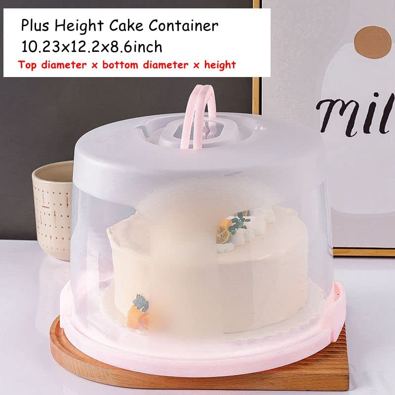 Cake Carrier Round Cake Stand Plus Height Cake Container with Cupcakes Pad, Handle, Lid Reusable Package Box for Transporting Desserts,Pie,Toast,Fruit - color: 10 inch Pink