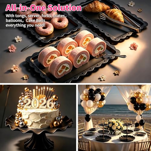68 Pack Dessert Table Display Set, Tiered Round Cupcake Stands - color: Black