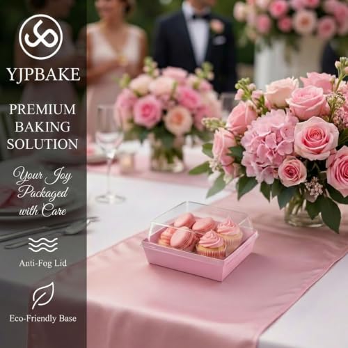 50 Sets Pink Mini Disposable Charcuterie Boxes with Clear Lids - color: Pink