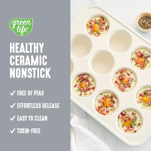GreenLife 12 Cup Ceramic Nonstick Muffin Pan, Gray - color: Gray, size: 12 Cup Muffin Pan