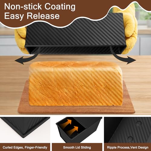 2 Pack Pullman Loaf Pan with Lid, 2.2 LB & 1 LB Dough Capacity