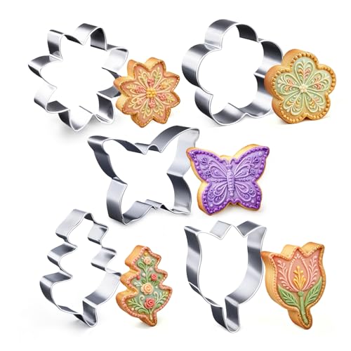 5pcs Flower Cookie Cutter Set, Food Grade Stainless Steel Shapes - color: Flower