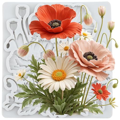 Poppy Flower Silicone Mold Flower Fondant Chocolate Molds - color: Style C