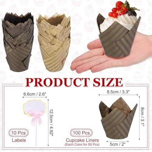 uxcell 100Pcs Tulip Cupcake Liners with 10Pcs Cheese Markers Muffins Liners - color: Natural/Brown