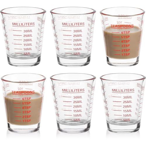 Shot Glass Measuring Cup Set, 6 Pack Espresso Shot Glasses (Red) - color: 6 Pack-Red