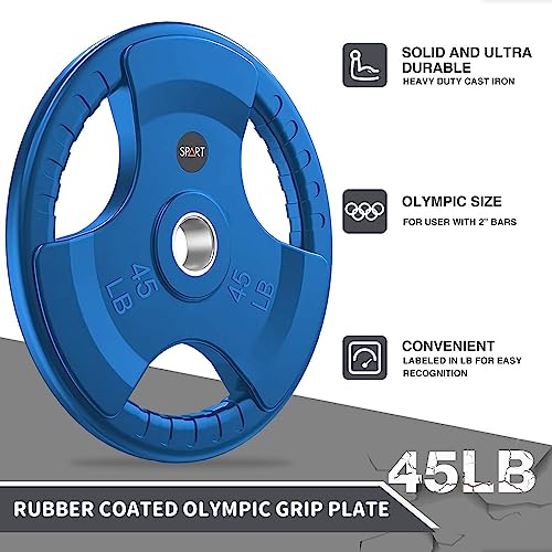 SPART 2-Inch Color Rubber Coated Olympic Grip Plate in Pairs or Single for Strength Training, Weightlifting and Bodybuilding, Solid Cast Iron Weight Plates for Barbell, 2.5LB/5LB/10LB/25LB/35LB/45LB, Two Years Warranty - color: 15LB PAIR