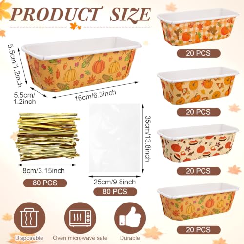 80 Sets Fall Paper Loaf Pan Bulk 6.3 x 2.2 x 2.2 In Mini Cake Pan