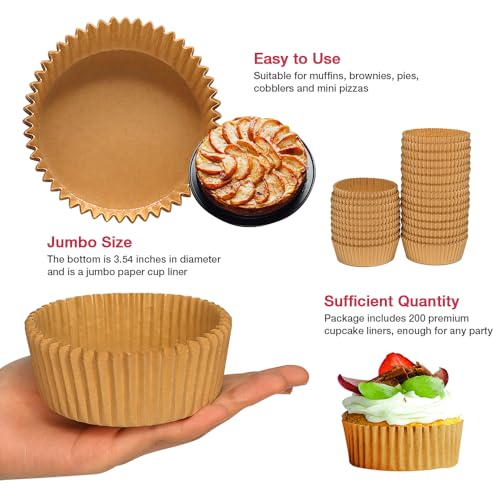 Extra Jumbo Cupcake Liners 200 Pcs, 3.54 Inch Parchment Muffin Liners for Baking, Muffin Papers Baking Cups (Brown) - color: Brown