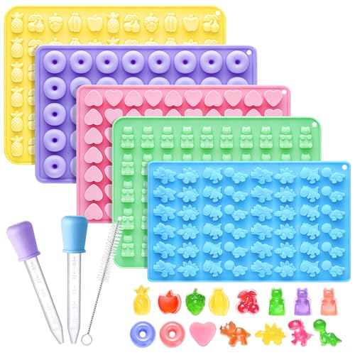 Silicone Gummy Molds Set of 5, Non-stick, with 2 Droppers 1 Clean Brush - size: Mixed Molds 5 Pcs