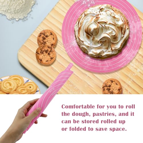 DOERDO Silicone Cake Mat - 12 Inch Round Non-Stick Baking Mat with Measurements Reusable Heat Resistant Pastry Pad for Rolling Dough Cake Turntable Pizza Cookie