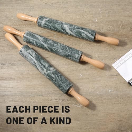 Natural Green Marble Rolling Pin, Non-Stick Polished Dough Roller, Pasta, Dumpling, Fondant, Pie Crust, Bread, Pizza Dough, Kitchen Baking Pastry Tools - color: Natural Green Marble with Pastry Mat