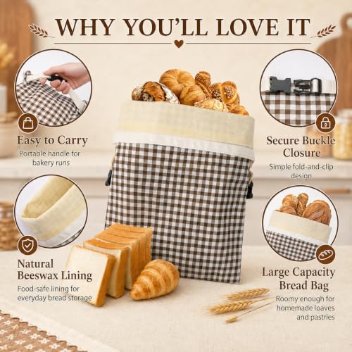 2-Pack Reusable Beeswax Bread Bags for Homemade Sourdough - color: Coffee