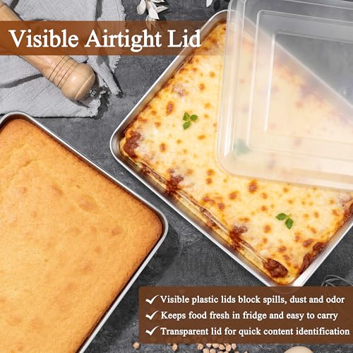 LIANYU Stainless Steel Baking Pan with Lid, 12⅓ x 9¾ Inch Rectangle Pan - size: 12.4 x 9.6 Inch