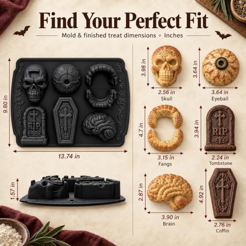 HKNMTT Skull Cake Pizza Pan 6 Spooky Shapes Halloween Silicone Baking Mold - style: 6 Spooky Shapes 1PC