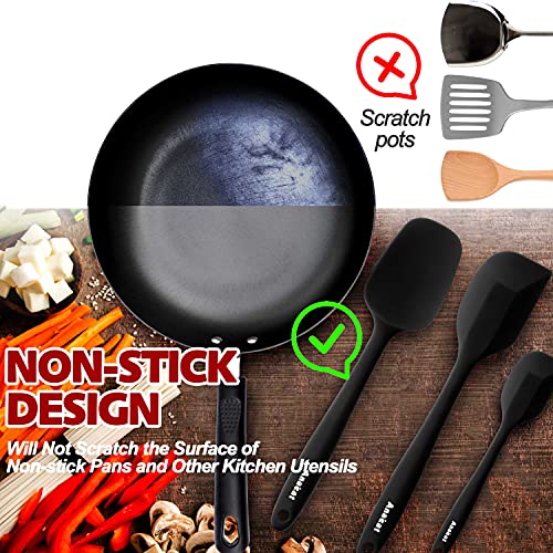 Anaeat Silicone Spatula Set of 5 - Seamless One-Pieces Design, Non-Stick Rubber Spatulas Kitchen Scraper Flexible for Easy Baking, Cooking, Scraping & Mixing, Heat Resistant & Dishwasher Safe - color: 5 Pcs Spatulas (Black), size: Essential Spatula Set