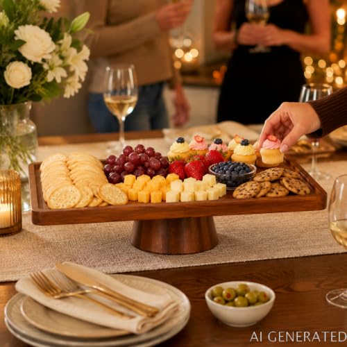 Acacia Wood Cake Stand with Acrylic Lid,2-in-1 Serving Tray,Dessert Display