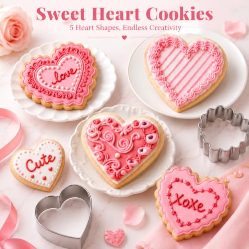 Heart Cookie Cutter Set, 5 Pcs Stainless Steel Baking Cutters