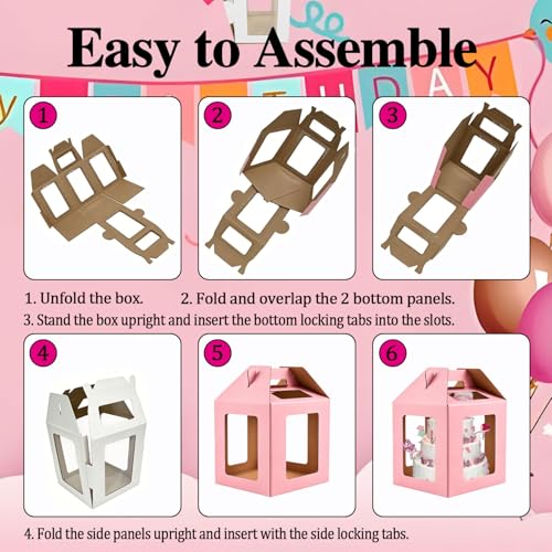 Cake Boxes - 2 Pack Tall Cake Box 12x12x14 Inch, 6 Windows - color: 12X12X14-Pink