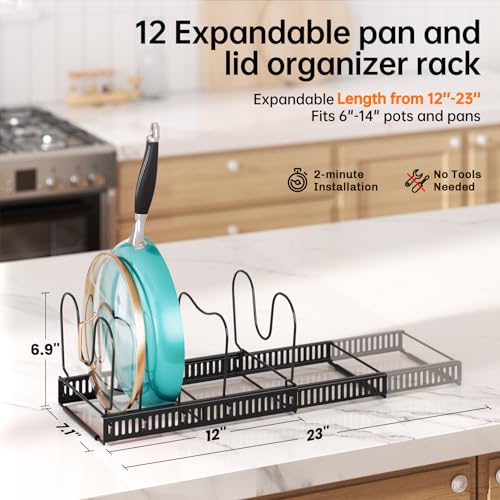 MUDEELA Expandable Pot Pan Lid Organizers inside Cabinet, 12 Divider-Black - color: Black, size: 12 Dividers