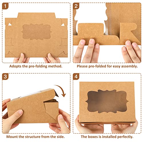 TOMNK 48pcs Cookie Boxes with 3 Style Window,8x6x2.5in Brown Bakery Boxes
