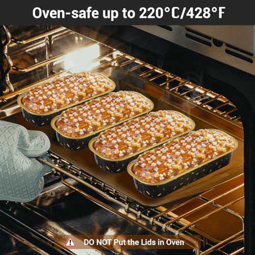 EUSOAR Mini Cake Pans with Lids, 25pcs 6.8oz 6.5"x2.5"x1.2" Aluminum Foil Mini Loaf Cake Baking Cups Pan with Lids，Disposable Creme Brulee Ramekins Baking Cups Containers, Dessert Cheesecake Pan Cups - color: Black Meteor Shower, size: 25pcs