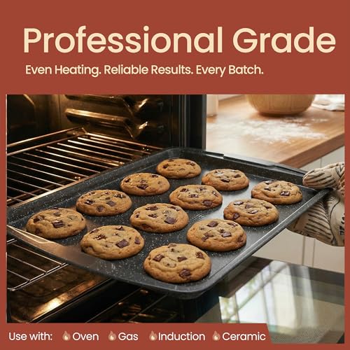 Bakken Swiss - Bakeware Set – 6 Piece – Stackable, Deluxe, Non-Stick Baking Pans for Professional and Home Cooking – Carbon Steel, Gray Stone Coating - color: Gray Marble, size: 6 Piece Set