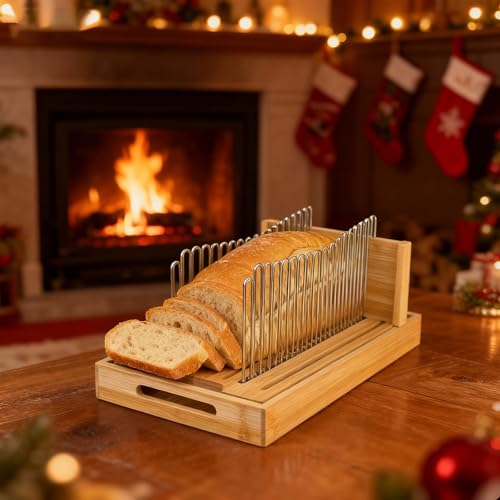Bamboo bread slicer with stainless steel slide rails（13"L x 8"W） - size: Large