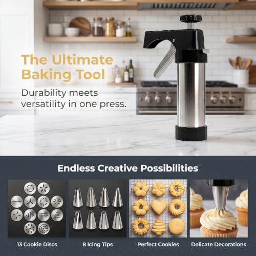 Cookie Press Set 21-Piece Stainless Steel for DIY Cookies Maker-orange - color: Orange