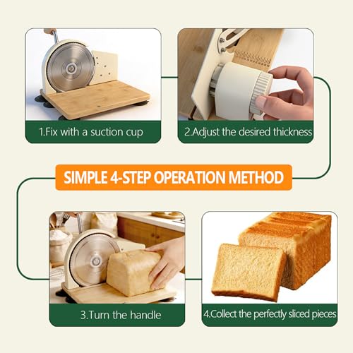 Manual Bread Slicer for Sourdough Bread, Adjustable Thickness Foldable Bread Cutter with Hand Crank, Stainless Steel Blade Bread Slicer (Off-White, Machine)